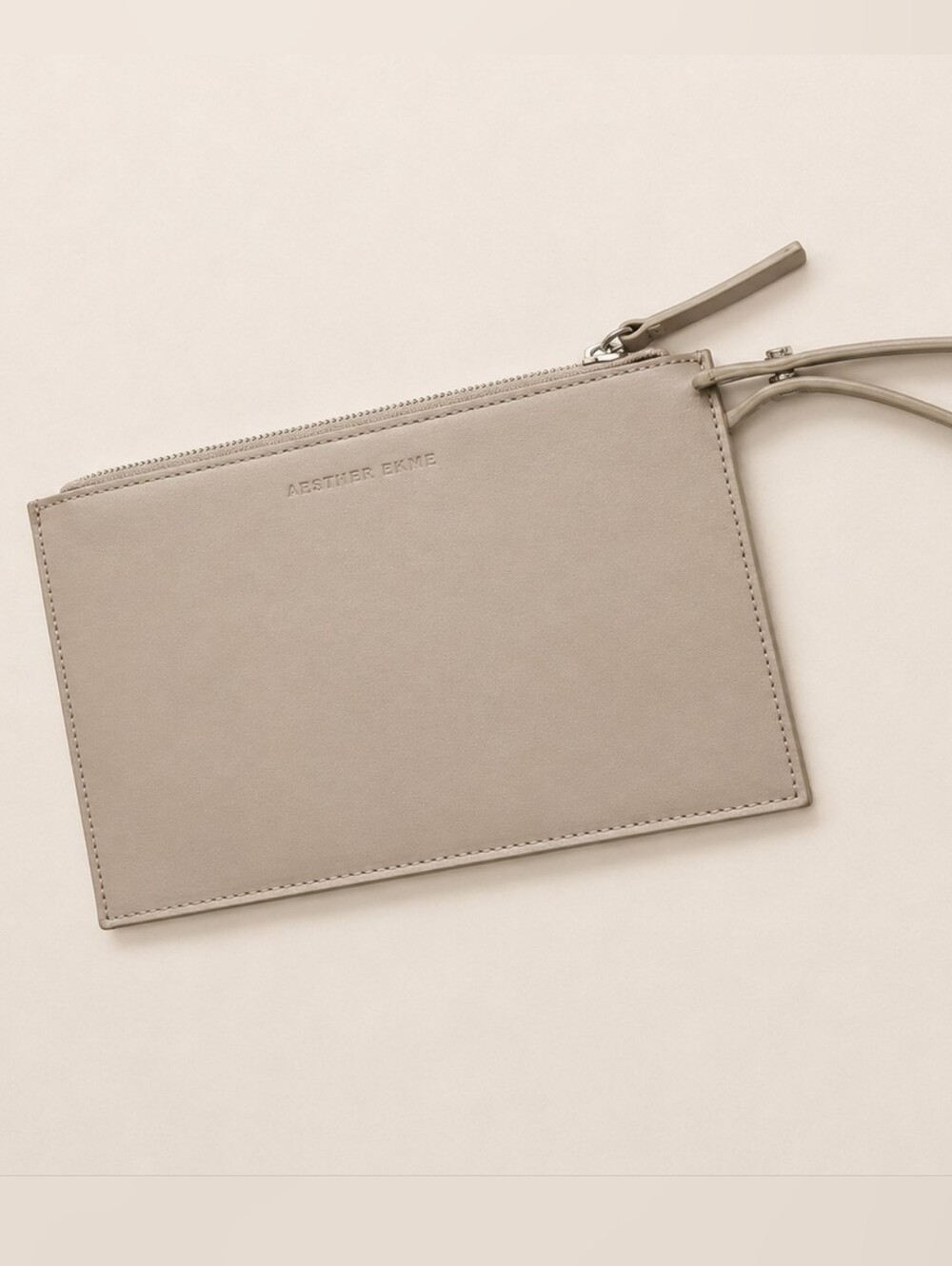 AESTHER EKME Leather Wristlet/Zip Pouch In Cream/Ivory Minimalist Made in Spain‎